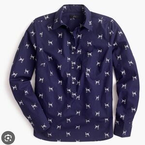 J. Crew Navy Blue Popover Shirt – All-Over Dalmatian Print, Size 2
